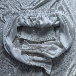 Tiger Mist White Gathered Elastic Waist Shirt
